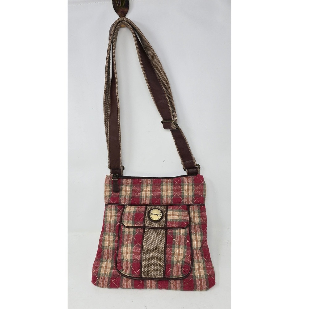 Longaberger crossbody bag women  plaid quilted w/ coin purse adjustable strap